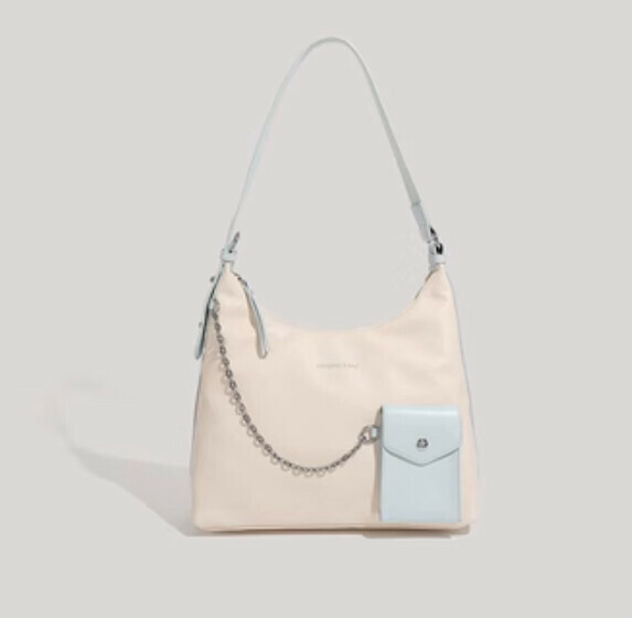 New large-capacity pu leather shoulder casual crossbody bag (white with blue)