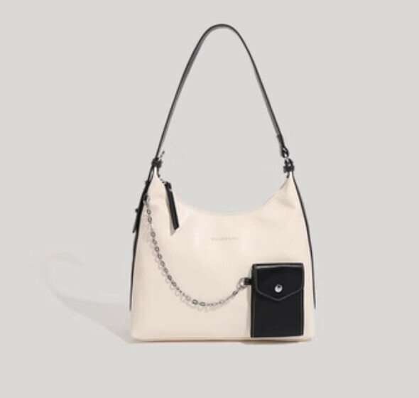 New large-capacity pu leather shoulder casual crossbody bag (white with black)