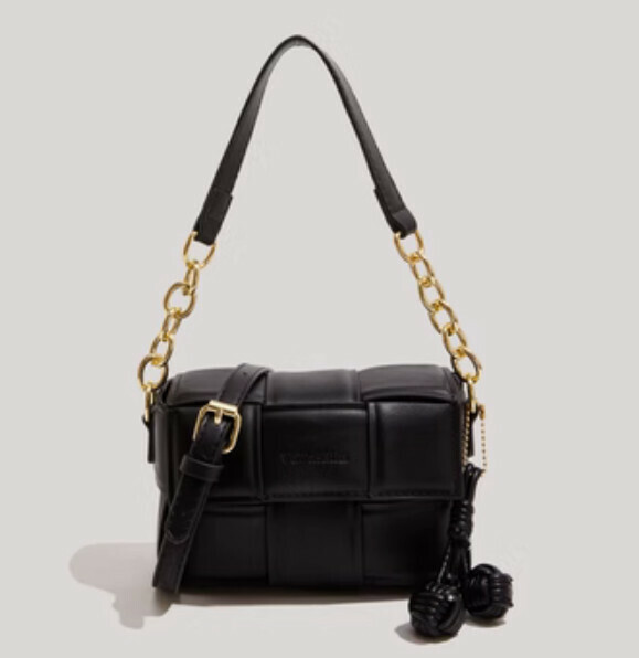 New pu leather candy color woven shoulder crossbody bag (black)