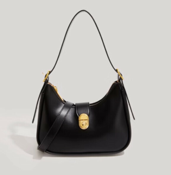 New style simple pu leather underarm shoulder crossbody bag (black)