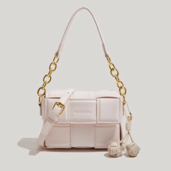 New pu leather candy color woven shoulder crossbody bag (white)