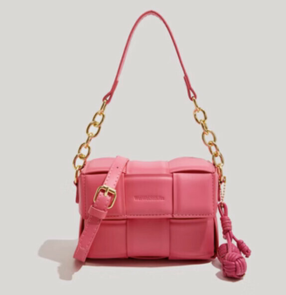 New pu leather candy color woven shoulder crossbody bag (rose red)