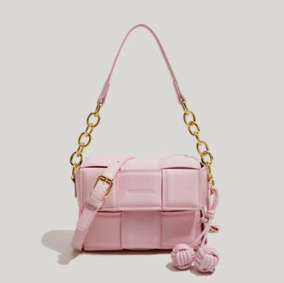 New pu leather candy color woven shoulder crossbody bag (pink)