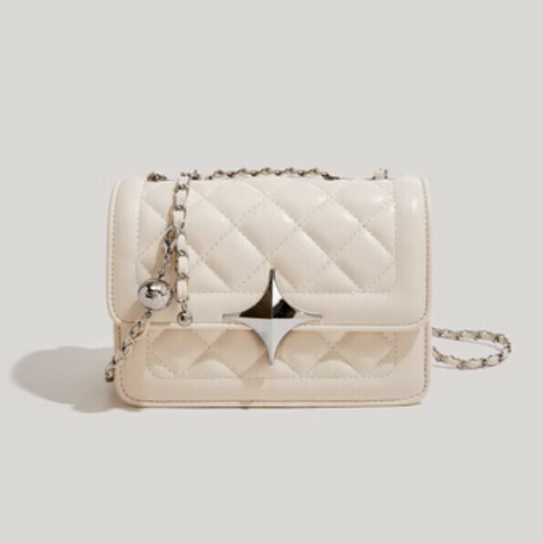 New pu leather rhombus chain shoulder crossbody small square bag (white)