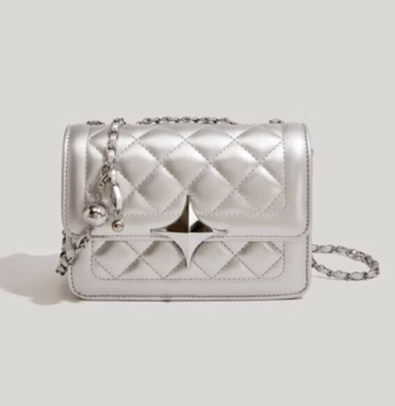 New pu leather rhombus chain shoulder crossbody small square bag (silver)