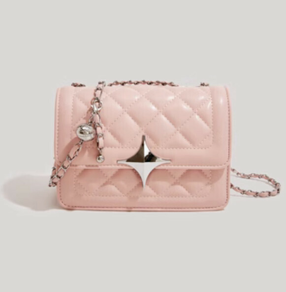 New pu leather rhombus chain shoulder crossbody small square bag (pink)