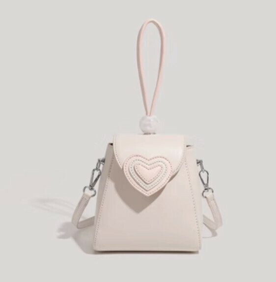 New pu leather love portable bucket crossbody bag (white)