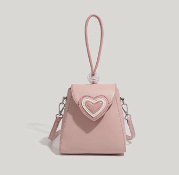 New pu leather love portable bucket crossbody bag (pink)
