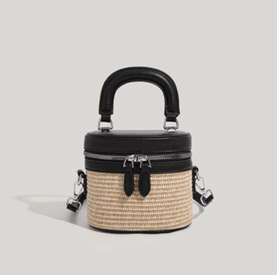 New style straw portable casual crossbody bag (black)
