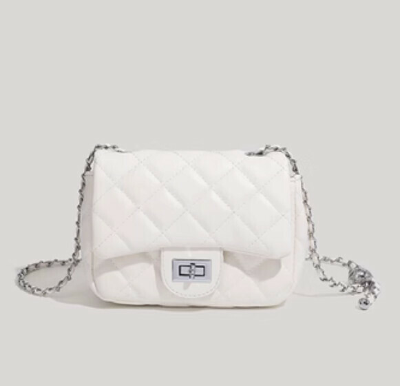 New pu leather rhombus chain shoulder crossbody bag (white)