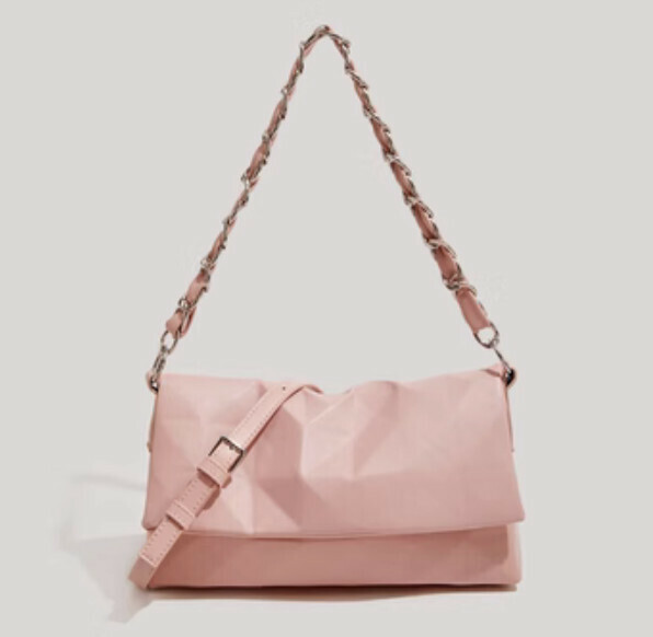 New pu leather geometric chain portable shoulder crossbody bag (pink)