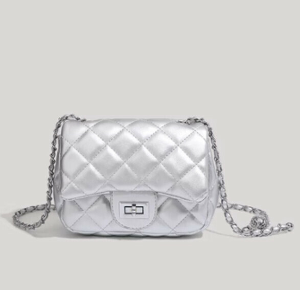 New pu leather rhombus chain shoulder crossbody bag (silver)
