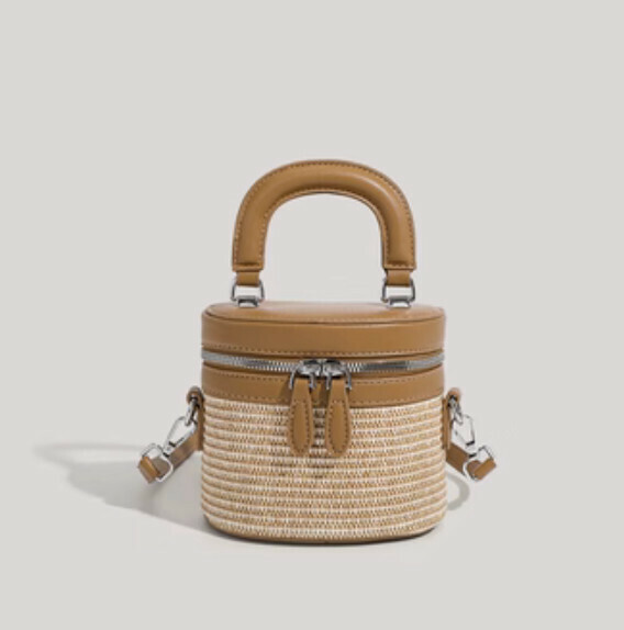 New style straw portable casual crossbody bag (apricot color)
