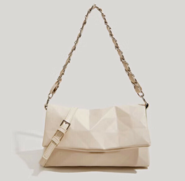 New pu leather geometric chain portable shoulder crossbody bag (off-white)