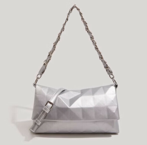 New pu leather geometric chain portable shoulder crossbody bag (silver)
