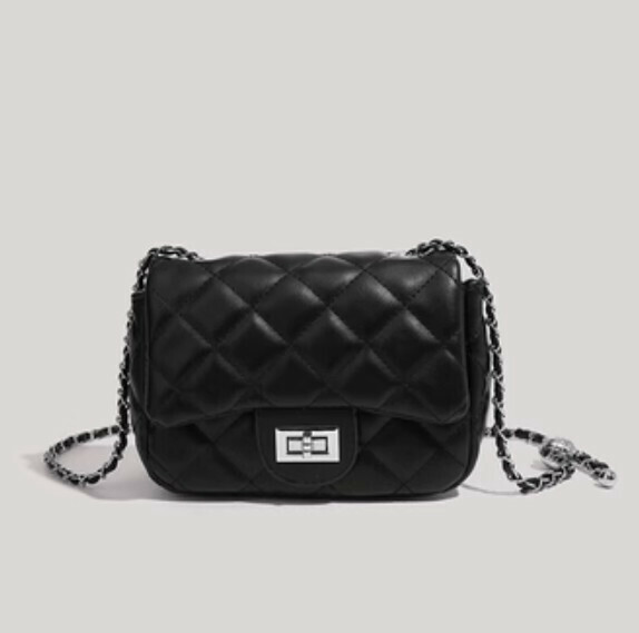 New pu leather rhombus chain shoulder crossbody bag (black)