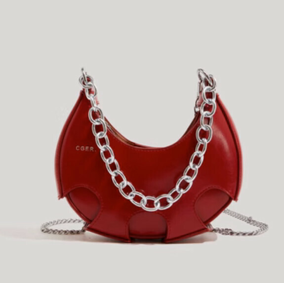 New crescent chain crossbody bag (red)