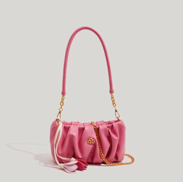 New pleated cloud shoulder armpit bag handbag (pink)