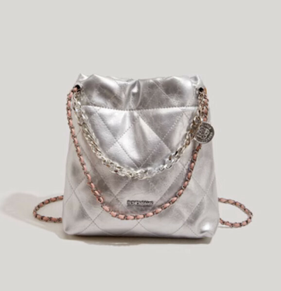 New pu leather large capacity chain shoulder crossbody bag (silver)