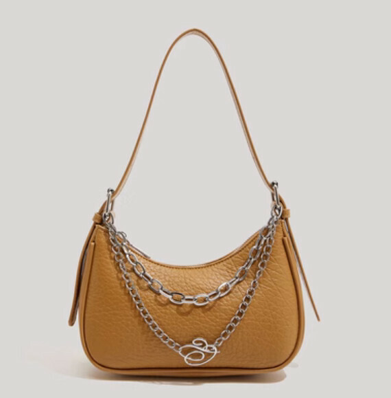 New pu leather chain shoulder handbag armpit bag (khaki color)