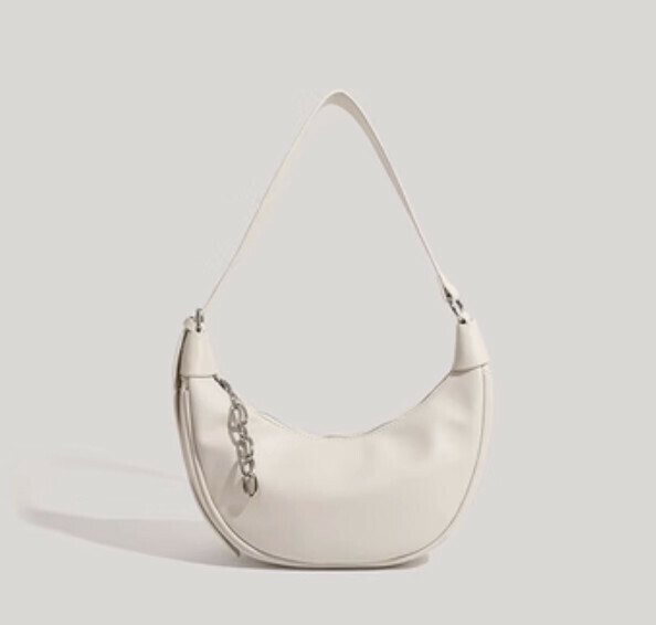 New pu leather crescent commuter shoulder bag armpit bag (off-white)