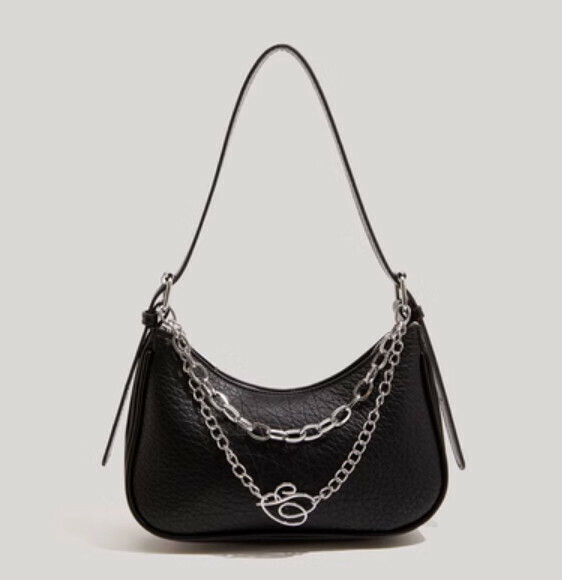 New pu leather chain shoulder handbag armpit bag (black)