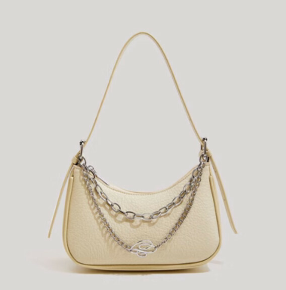 New pu leather chain shoulder handbag armpit bag (off-white)