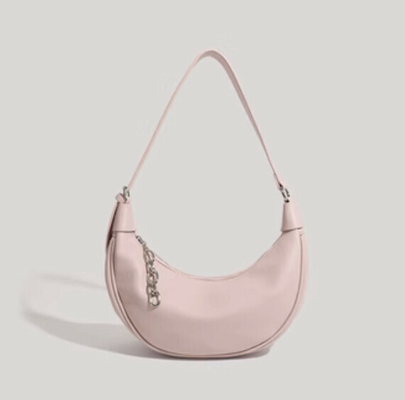 New pu leather crescent commuter shoulder bag armpit bag (pink)