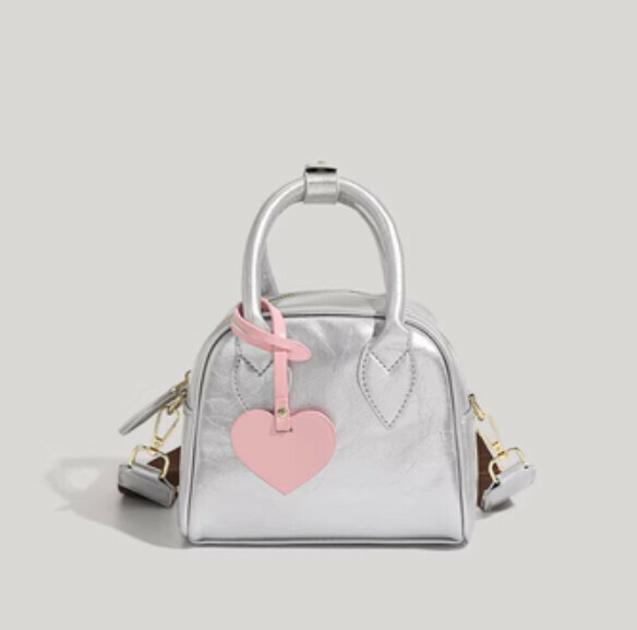 New pu leather large capacity portable shoulder crossbody bag (silver)