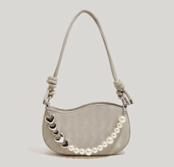 New Pearl Chain Shoulder Crossbody Bag (Gray)