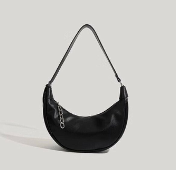 New pu leather crescent commuter shoulder bag armpit bag (black)