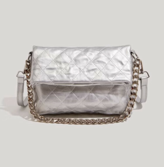 New pu leather rhombus chain crossbody bag (silver)