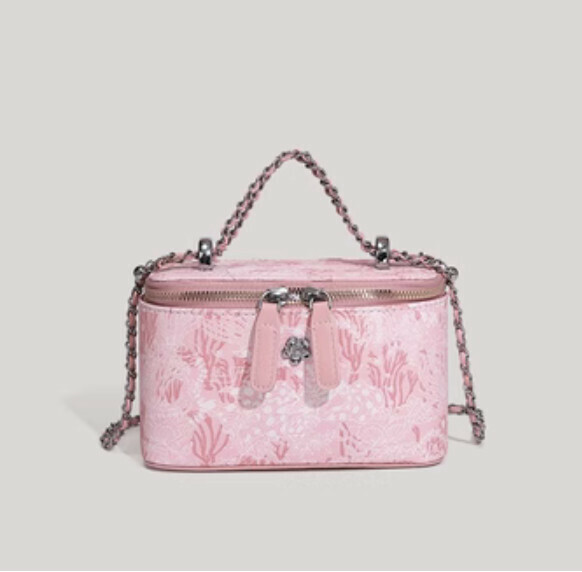 New pu leather hand box chain crossbody bag (pink)