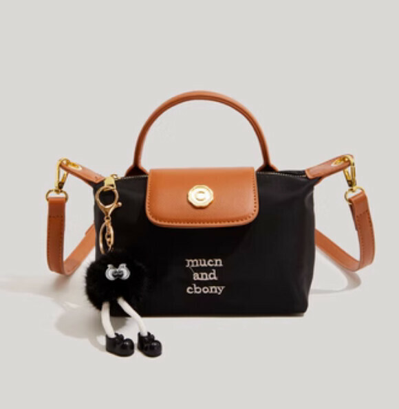 New nylon contrasting color hand-held crossbody bag (black)