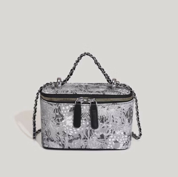 New pu leather hand box chain crossbody bag (black)