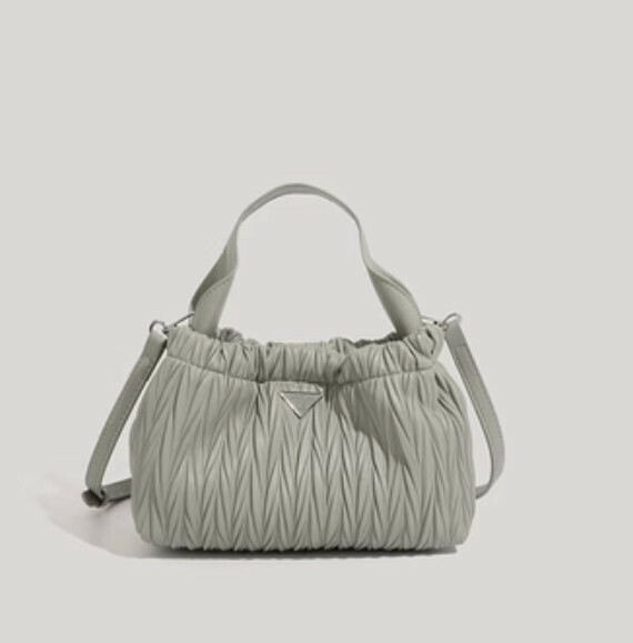 New pu leather pleated portable bucket crossbody bag (green)