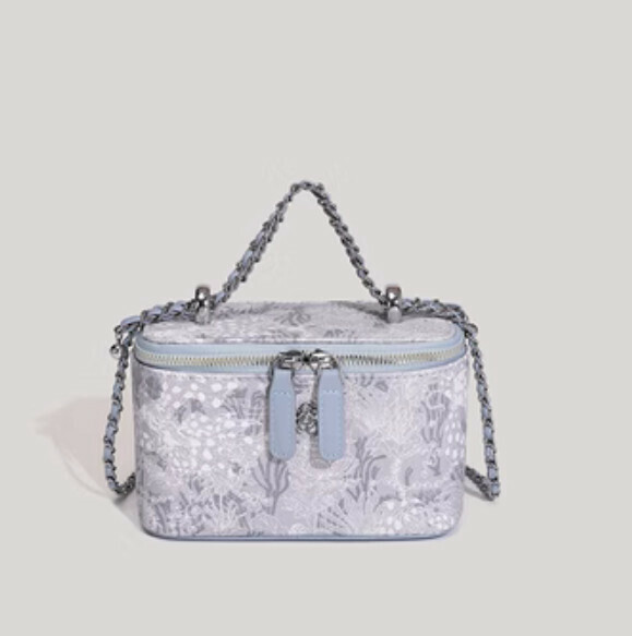 New pu leather hand box chain crossbody bag (blue)