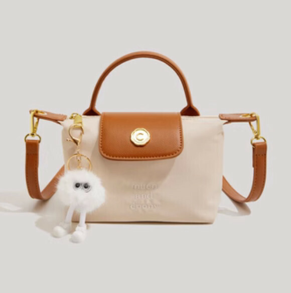 New nylon contrasting color hand-held crossbody bag (white)