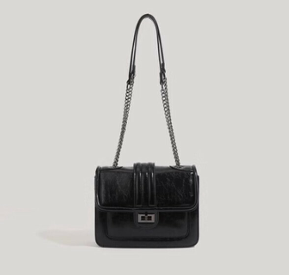 New pu leather chain shoulder crossbody bag (black)