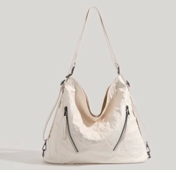 New pu leather large capacity versatile commuter shoulder bag (off-white)
