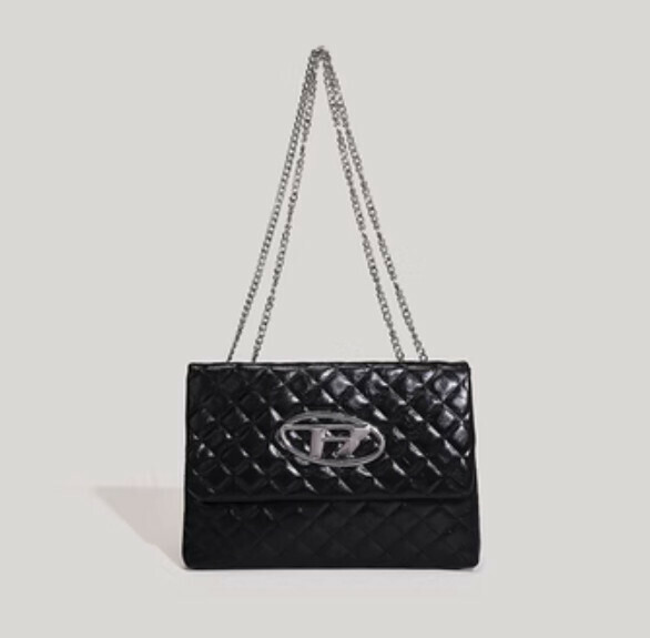New pu leather single shoulder rhombus chain armpit bag (black)