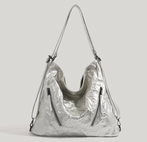 New pu leather large capacity versatile commuter shoulder bag (silver)