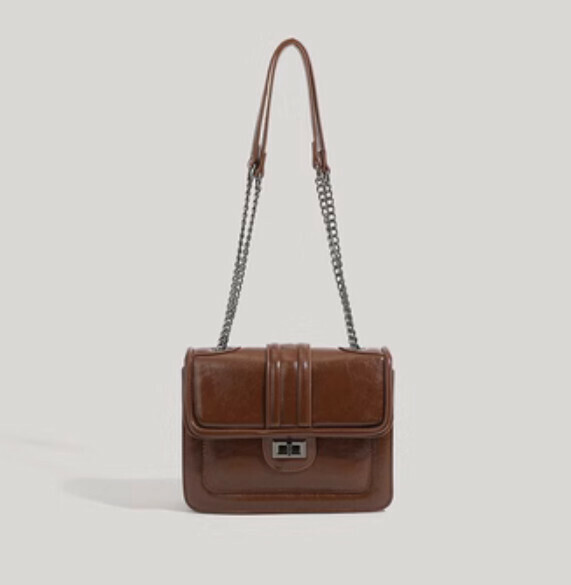 New pu leather chain shoulder crossbody bag (brown)