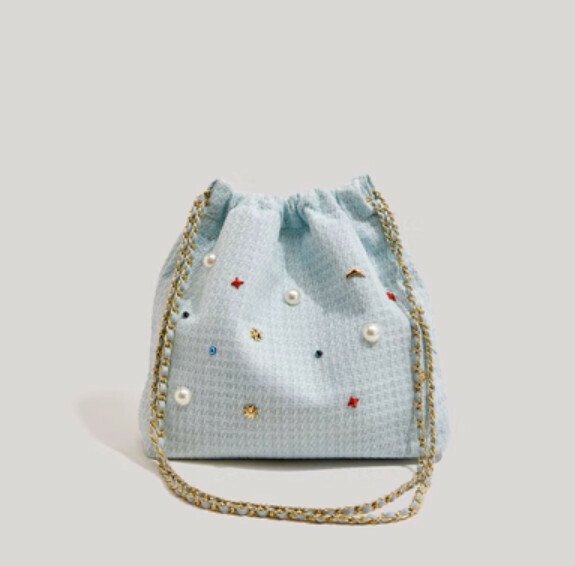 New Knitted Nizi Bucket Chain Tote Bag (Blue)