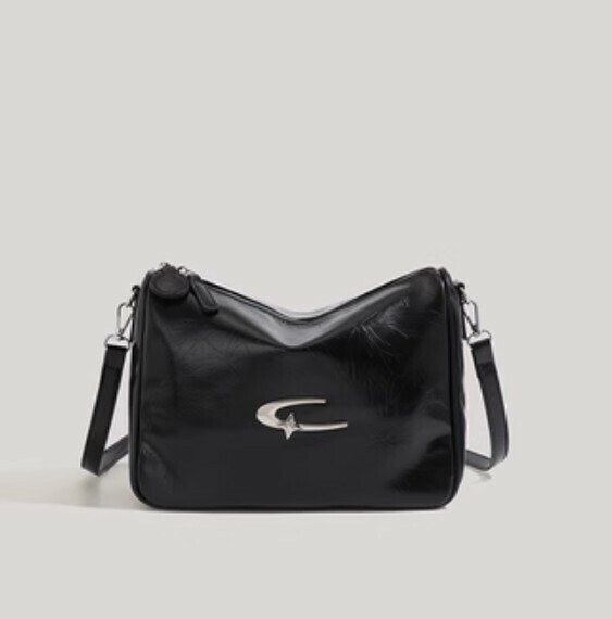 New pu leather large capacity messenger bag crossbody bag (black)