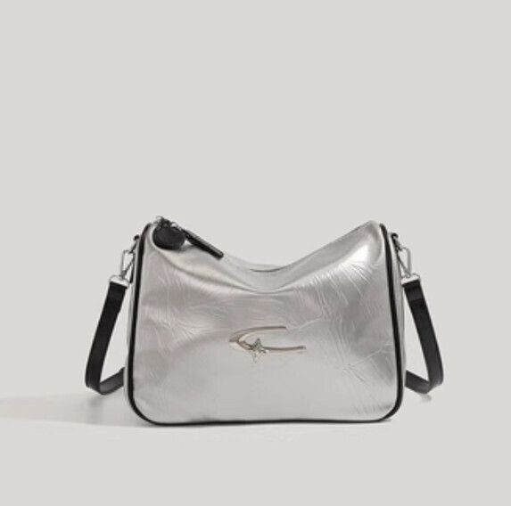 New pu leather large capacity messenger bag crossbody bag (silver)