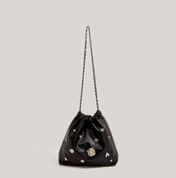 New pu leather large capacity chain shoulder crossbody bag (black)