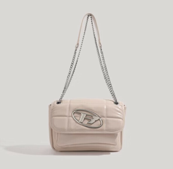 New pu leather small fragrant style chain crossbody small square bag (off-white)
