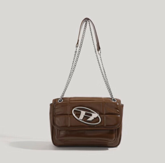 New pu leather small fragrant style chain crossbody small square bag (coffee color)