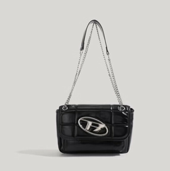 New pu leather small fragrant style chain crossbody small square bag (black)